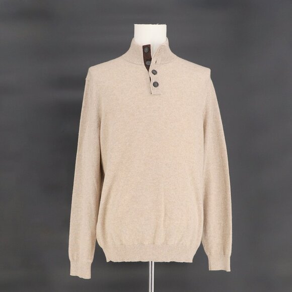 ETHAN PIERCE 100% 2-Ply Cashmere Button Mock Neck Sweater Tan Brown Size XL - Picture 1 of 5